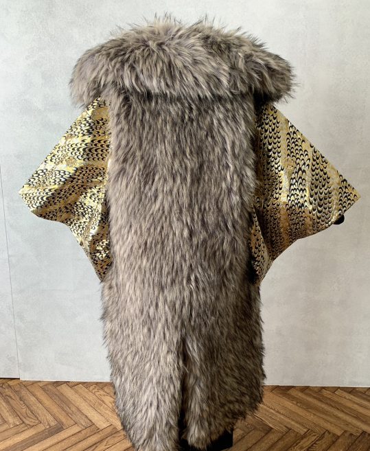 【成人式】紋付羽織袴用ロングファーコート・黒グレー